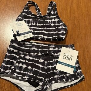 NWT Athleta Girl Reversible Camo Tie Dye Bikini top & Cannonball Shorts Siz…